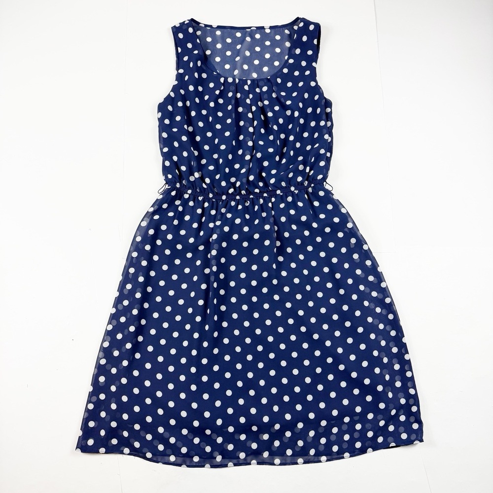 Alyx Navy Blue‎ Polka Dot Sleevless Mini Dress Size 6 With Belt Loops